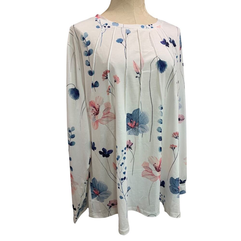 3XL Kistore Womens Soft Knit Floral New Pullover Shirt Pleated